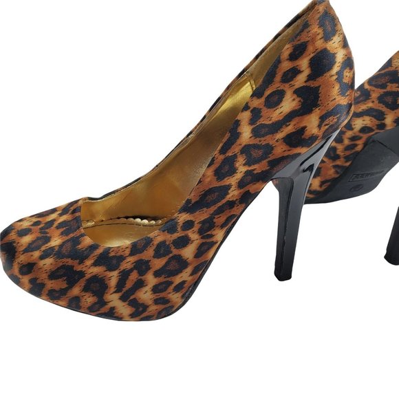 Bamboo platform heel animal print shoe size 7 black orange leopard fab… - Picture 2 of 6